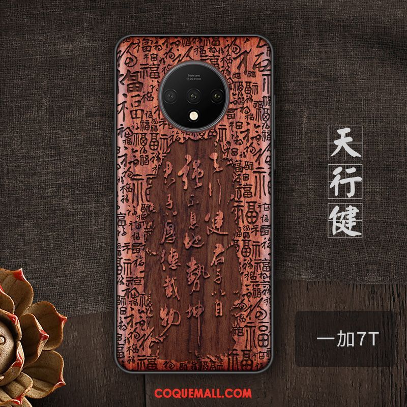 Étui Oneplus 7t Style Chinois Personnalité Bois Massif, Coque Oneplus 7t Tendance Téléphone Portable Braun