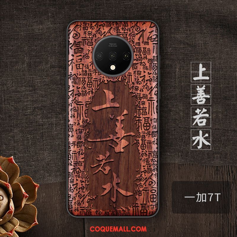 Étui Oneplus 7t Style Chinois Personnalité Bois Massif, Coque Oneplus 7t Tendance Téléphone Portable Braun