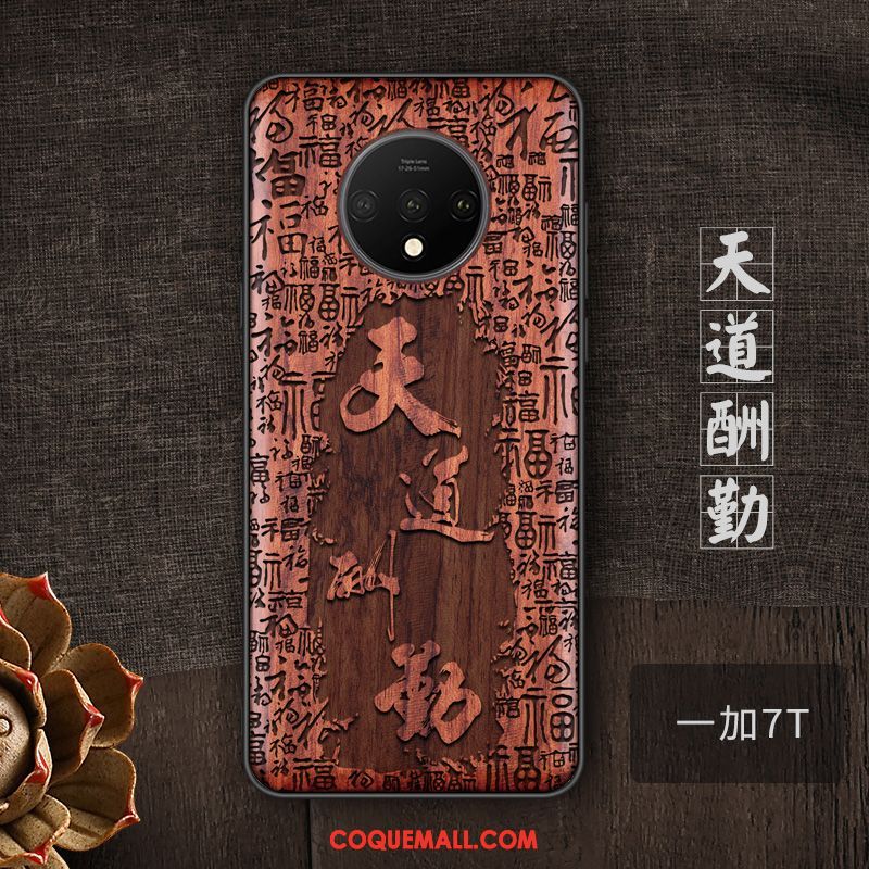 Étui Oneplus 7t Style Chinois Personnalité Bois Massif, Coque Oneplus 7t Tendance Téléphone Portable Braun