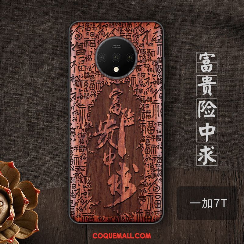 Étui Oneplus 7t Style Chinois Personnalité Bois Massif, Coque Oneplus 7t Tendance Téléphone Portable Braun