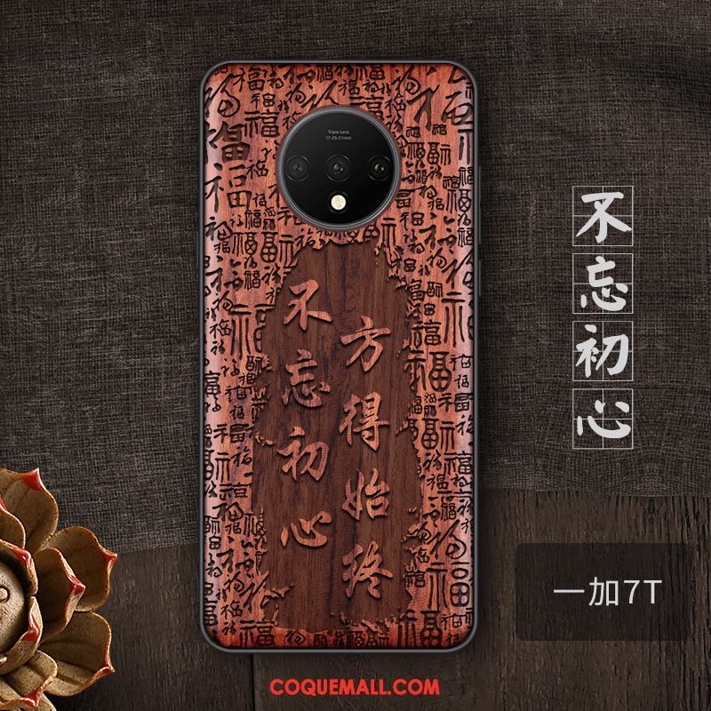 Étui Oneplus 7t Style Chinois Personnalité Bois Massif, Coque Oneplus 7t Tendance Téléphone Portable Braun