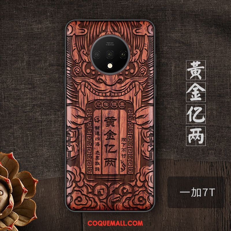 Étui Oneplus 7t Style Chinois Personnalité Bois Massif, Coque Oneplus 7t Tendance Téléphone Portable Braun