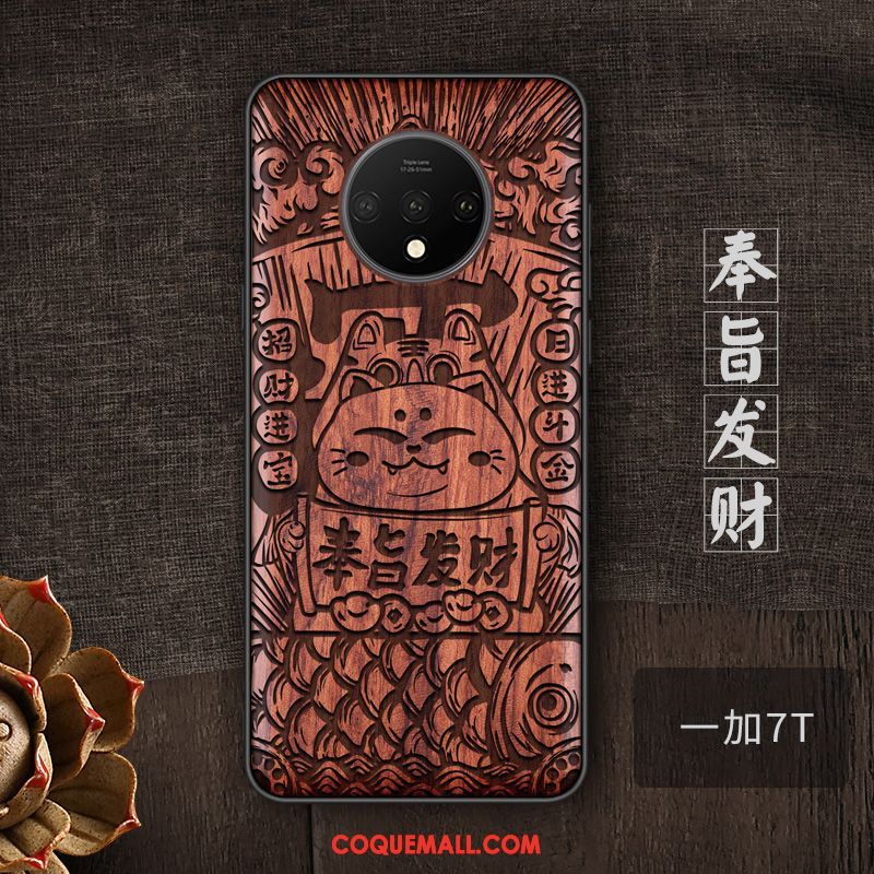 Étui Oneplus 7t Style Chinois Personnalité Bois Massif, Coque Oneplus 7t Tendance Téléphone Portable Braun