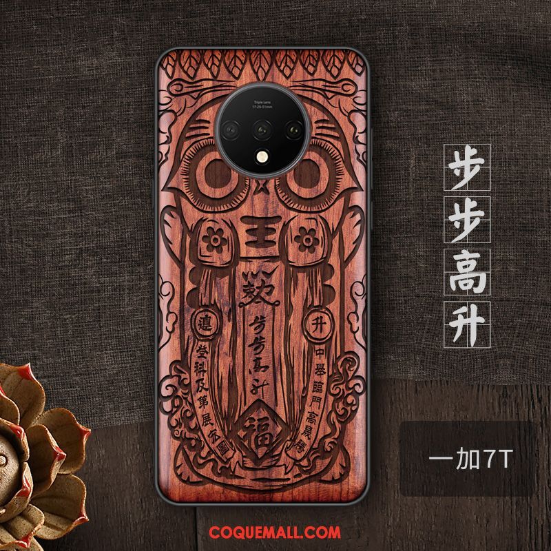 Étui Oneplus 7t Style Chinois Personnalité Bois Massif, Coque Oneplus 7t Tendance Téléphone Portable Braun