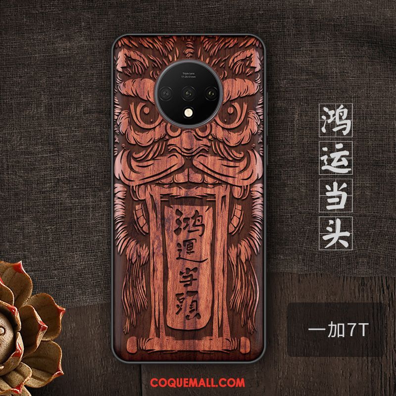 Étui Oneplus 7t Style Chinois Personnalité Bois Massif, Coque Oneplus 7t Tendance Téléphone Portable Braun