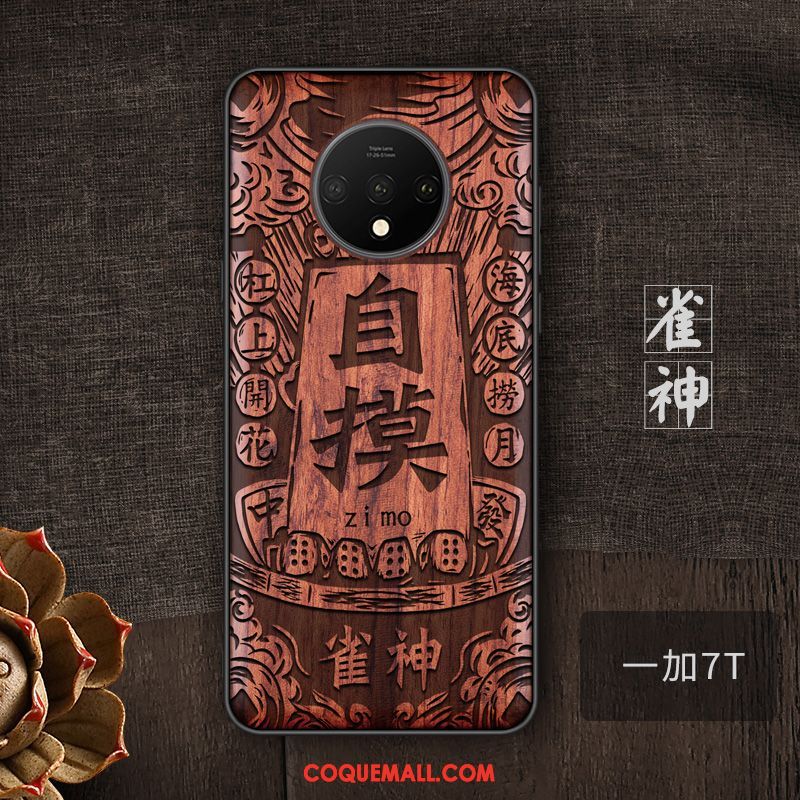 Étui Oneplus 7t Style Chinois Personnalité Bois Massif, Coque Oneplus 7t Tendance Téléphone Portable Braun