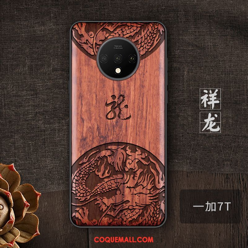 Étui Oneplus 7t Style Chinois Personnalité Bois Massif, Coque Oneplus 7t Tendance Téléphone Portable Braun