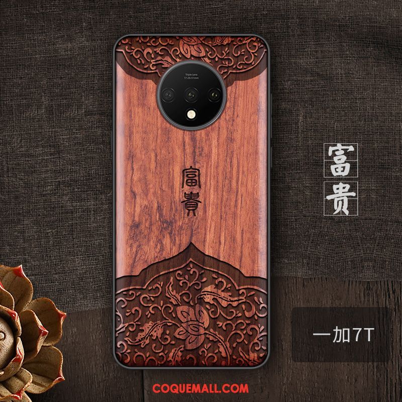 Étui Oneplus 7t Style Chinois Personnalité Bois Massif, Coque Oneplus 7t Tendance Téléphone Portable Braun