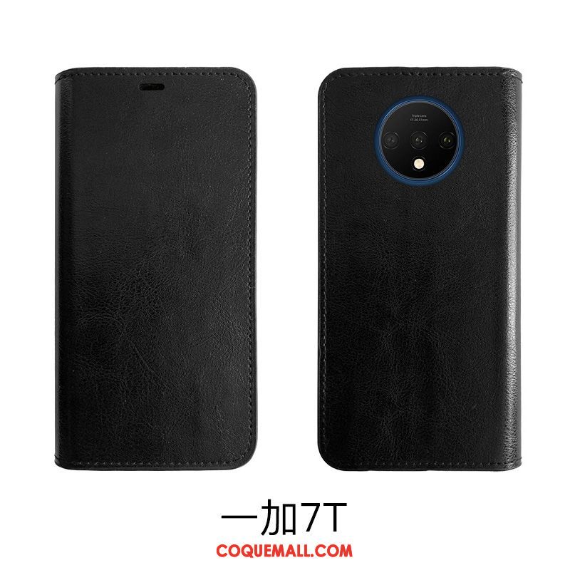 Étui Oneplus 7t Téléphone Portable Fluide Doux Noir, Coque Oneplus 7t Protection Cuir Véritable