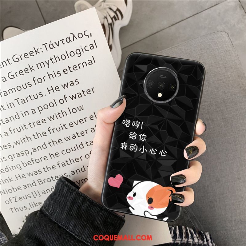 Étui Oneplus 7t Téléphone Portable Losange Noir, Coque Oneplus 7t Fluide Doux Amoureux