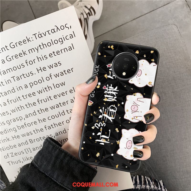 Étui Oneplus 7t Téléphone Portable Losange Noir, Coque Oneplus 7t Fluide Doux Amoureux