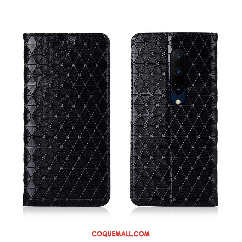 Étui Oneplus 8 Cuir Véritable Téléphone Portable Plaid, Coque Oneplus 8 Noir Incassable