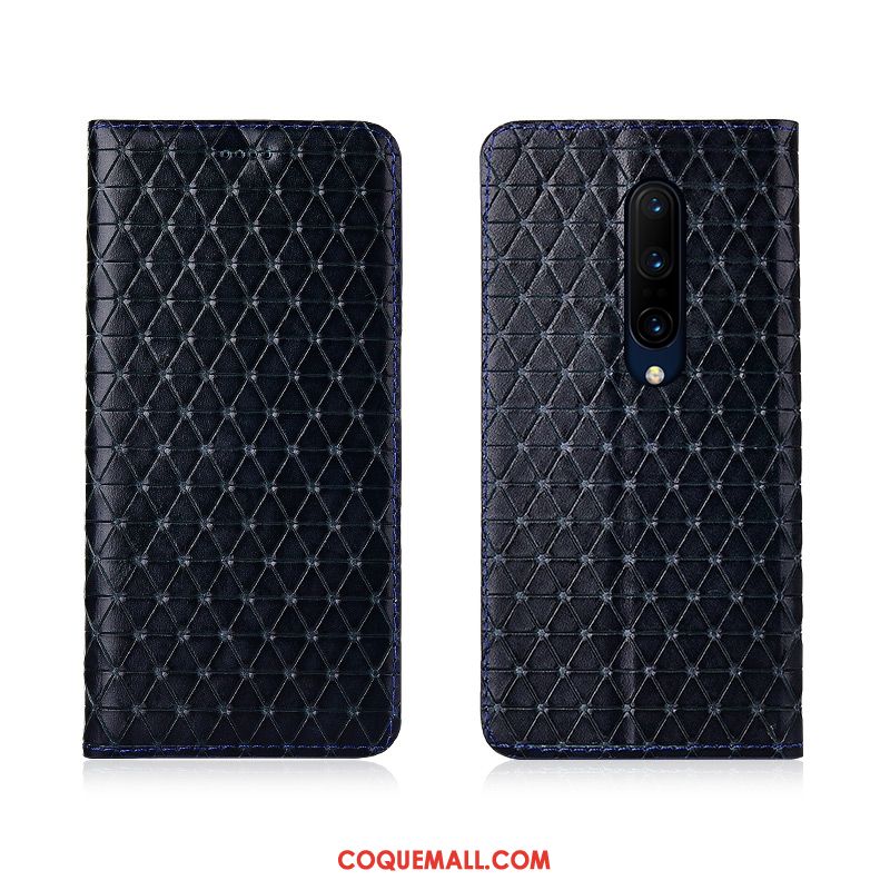 Étui Oneplus 8 Cuir Véritable Téléphone Portable Plaid, Coque Oneplus 8 Noir Incassable