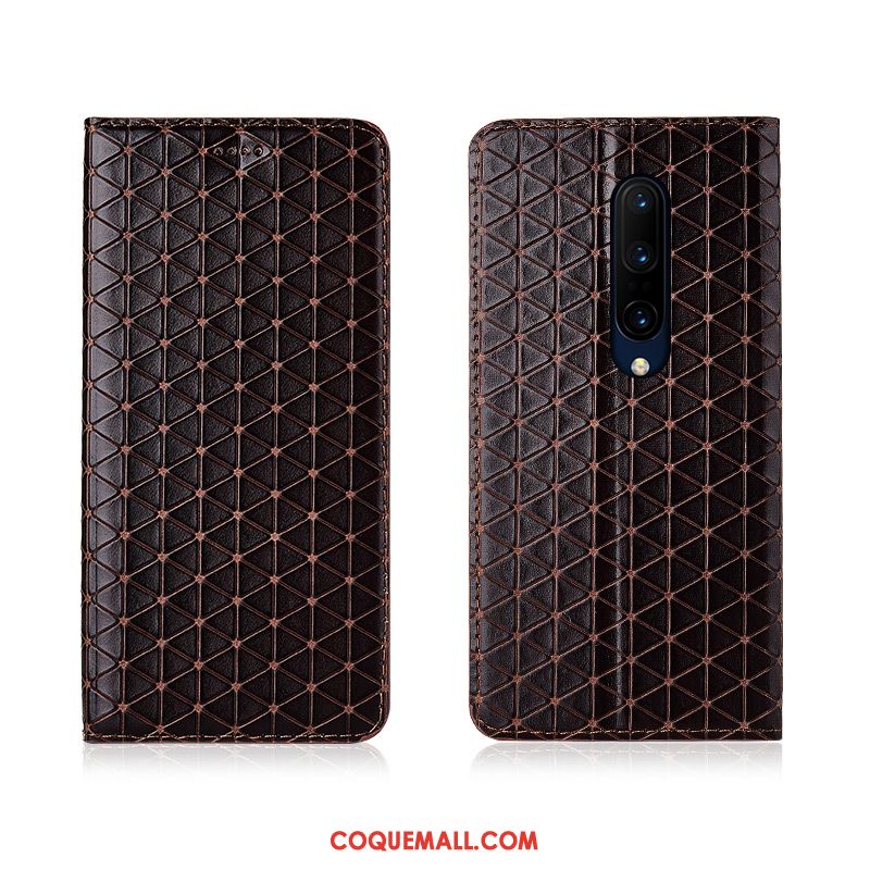 Étui Oneplus 8 Cuir Véritable Téléphone Portable Plaid, Coque Oneplus 8 Noir Incassable