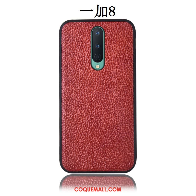 Étui Oneplus 8 Litchi Incassable Rouge, Coque Oneplus 8 Modèle Fleurie En Cuir