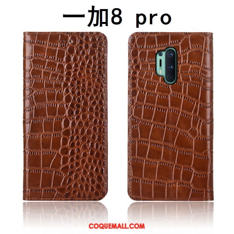 Étui Oneplus 8 Pro En Cuir Crocodile Incassable, Coque Oneplus 8 Pro Nouveau Cuir Véritable Braun