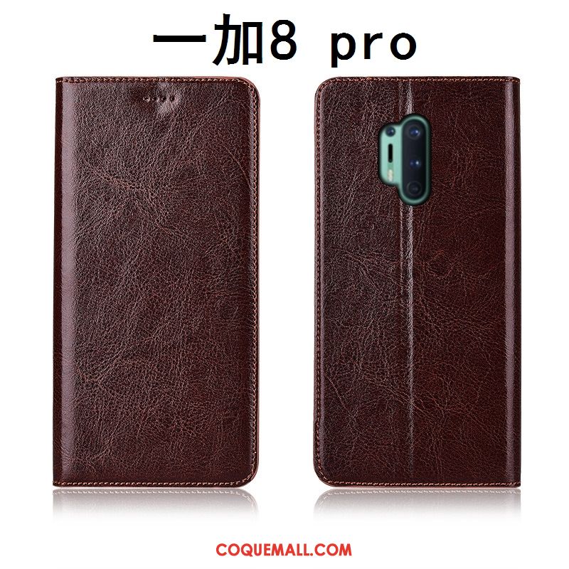 Étui Oneplus 8 Pro Modèle Fleurie Cuir Véritable Clamshell, Coque Oneplus 8 Pro Téléphone Portable Fluide Doux Braun