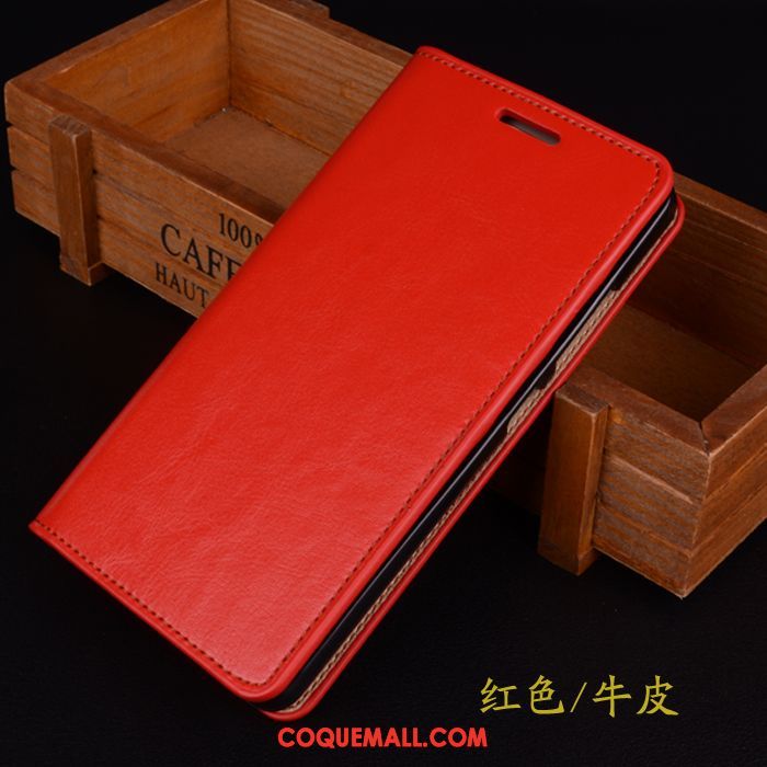 Étui Oppo A3 Protection Cuir Véritable Rouge, Coque Oppo A3 Incassable Tout Compris