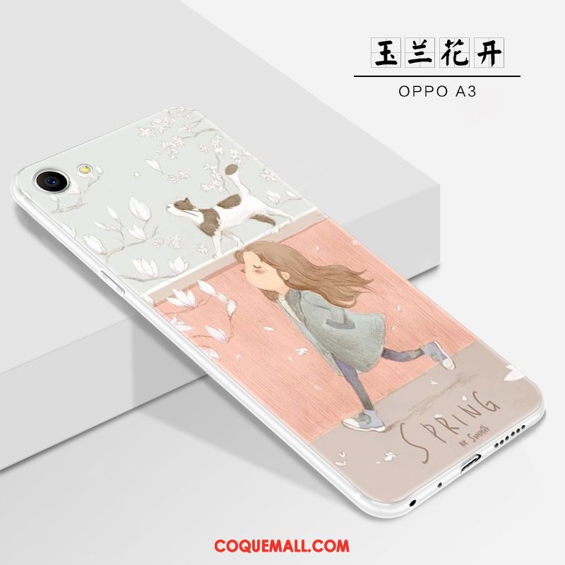 Étui Oppo A3 Silicone Blanc Dessin Animé, Coque Oppo A3 Délavé En Daim Protection