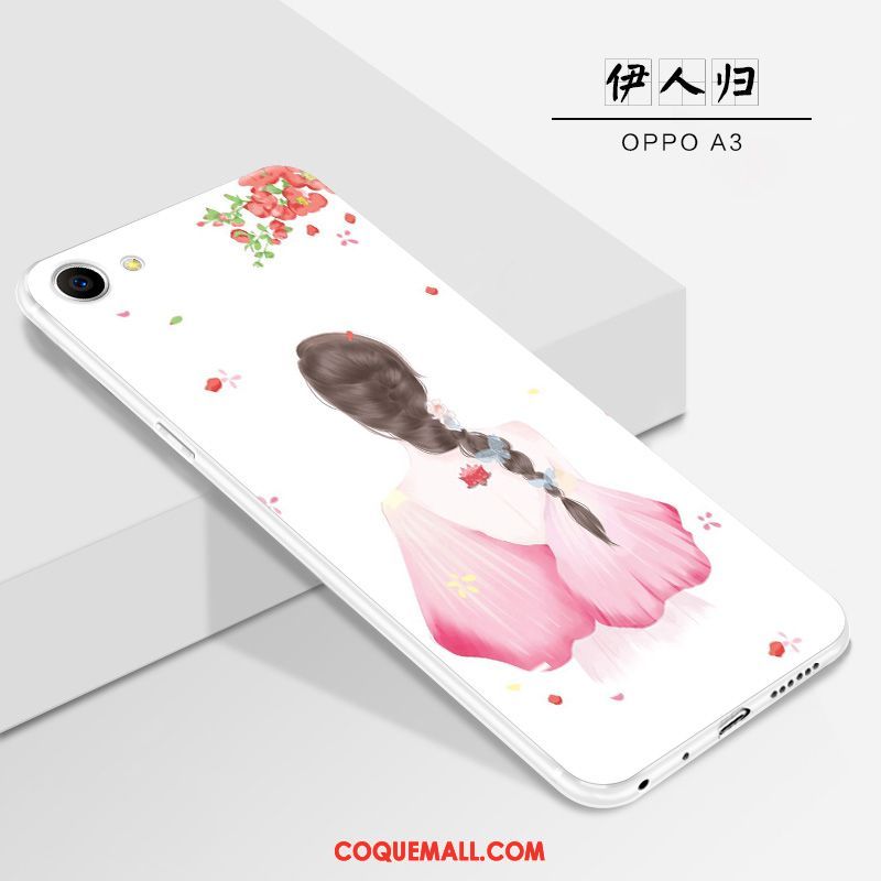 Étui Oppo A3 Silicone Blanc Dessin Animé, Coque Oppo A3 Délavé En Daim Protection