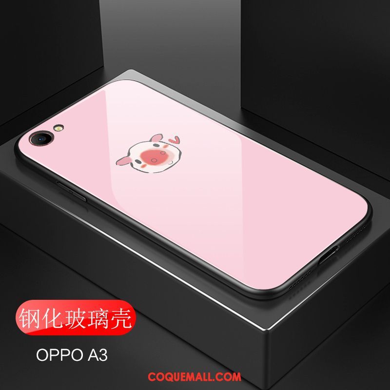 Étui Oppo A3 Verre Blanc Net Rouge, Coque Oppo A3 Rose Téléphone Portable