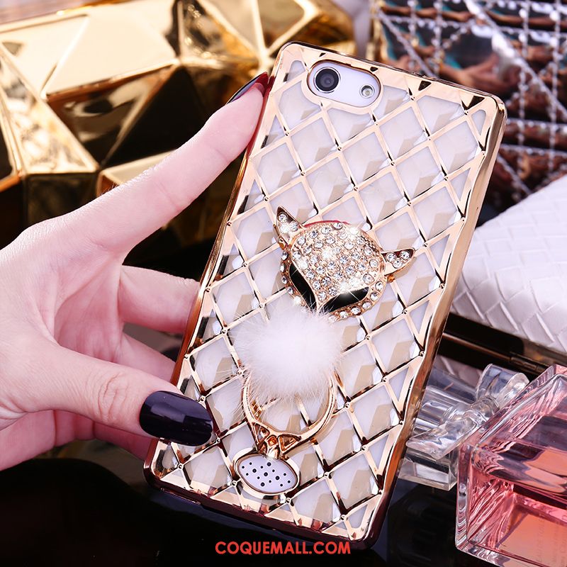 Étui Oppo A31 Mode Or Renard, Coque Oppo A31 Rose Incruster Strass