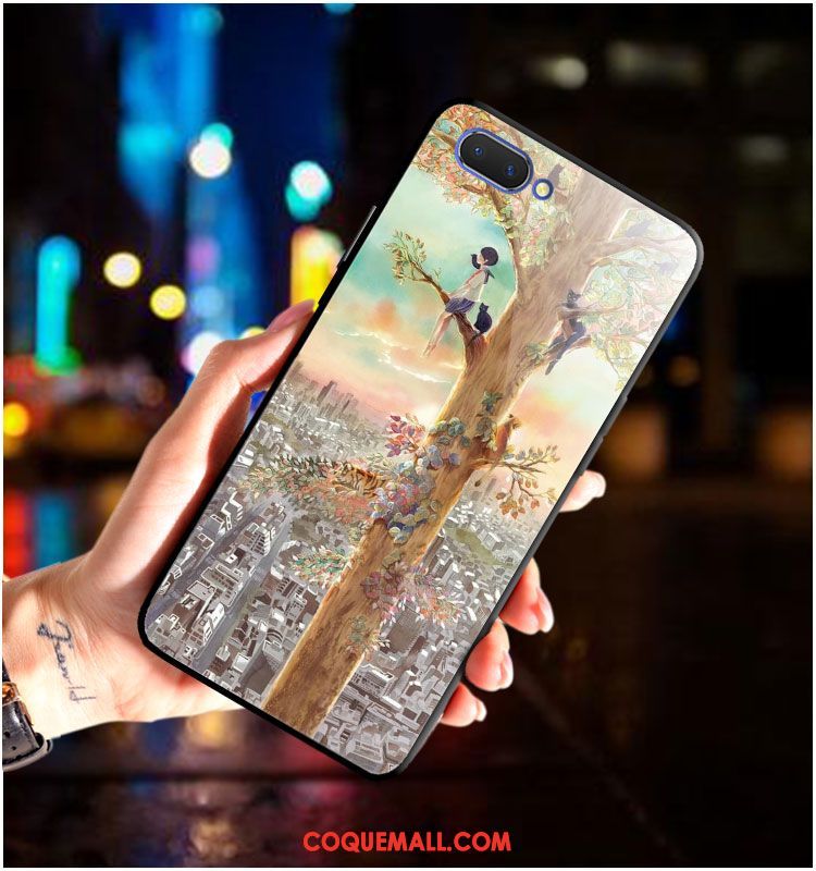 Étui Oppo A3s Amoureux Dessin Animé Miroir, Coque Oppo A3s Incassable Téléphone Portable
