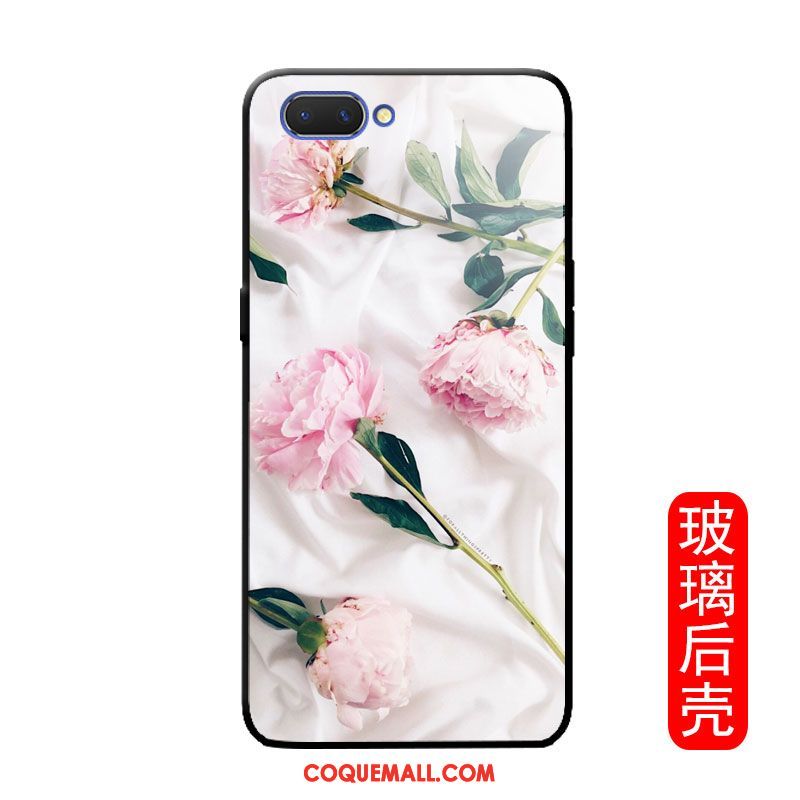 Étui Oppo A3s Fleur Téléphone Portable Verre, Coque Oppo A3s Miroir Vintage