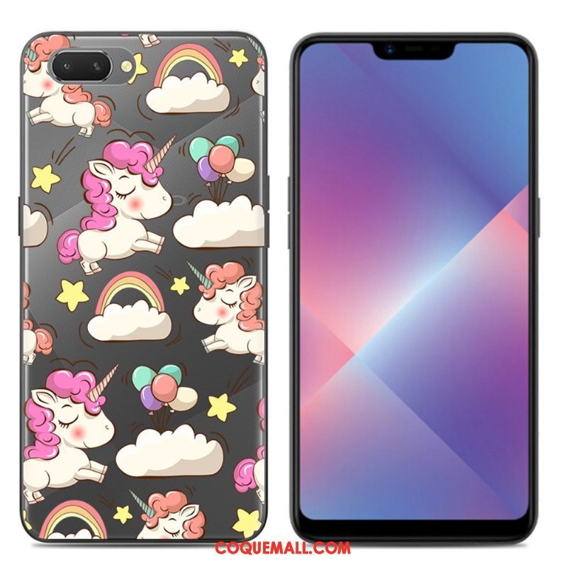 Étui Oppo A3s Silicone Noir Dessin Animé, Coque Oppo A3s Transparent Téléphone Portable