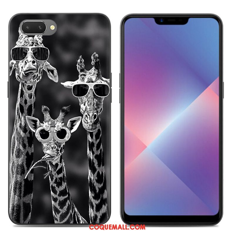 Étui Oppo A3s Silicone Noir Dessin Animé, Coque Oppo A3s Transparent Téléphone Portable