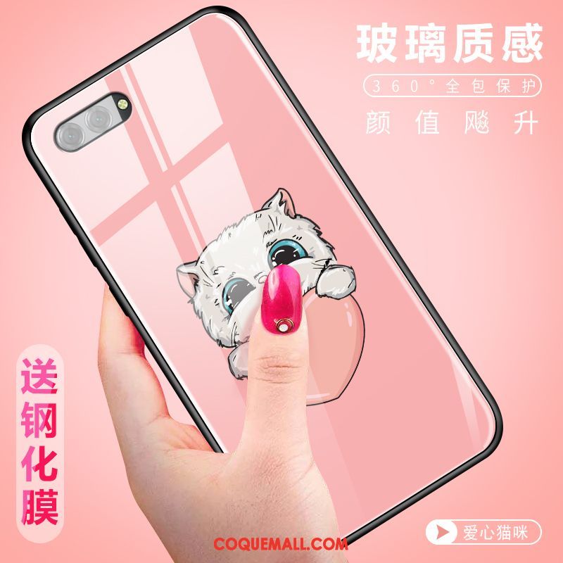 Étui Oppo A3s Verre Dessin Animé Tendance, Coque Oppo A3s Créatif Téléphone Portable