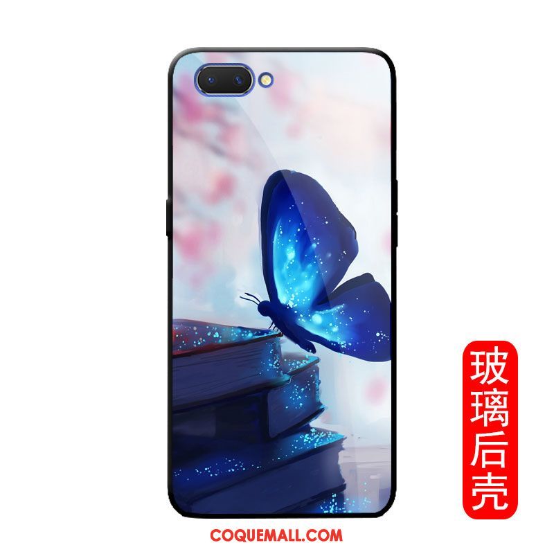 Étui Oppo A3s Verre Protection Créatif, Coque Oppo A3s Papillon Noir