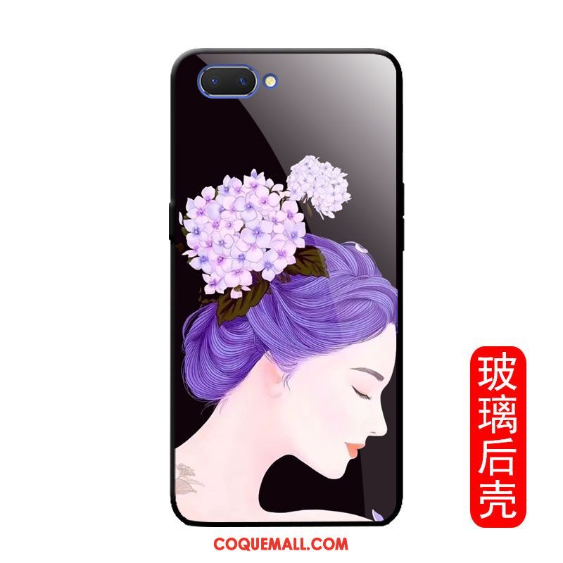 Étui Oppo A3s Verre Protection Créatif, Coque Oppo A3s Papillon Noir