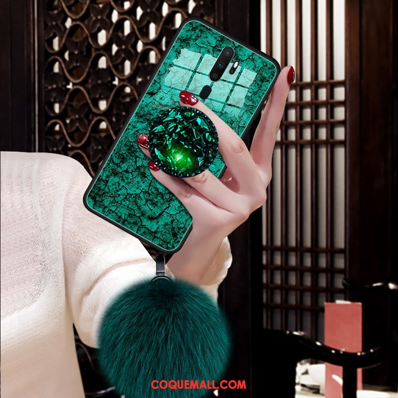 Étui Oppo A5 2020 Modèle Fleurie Pompon Vert, Coque Oppo A5 2020 Verre Téléphone Portable