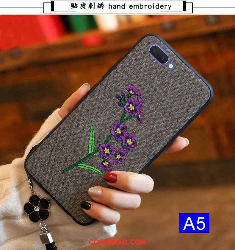 Étui Oppo A5 Broderie Fluide Doux Téléphone Portable, Coque Oppo A5 Silicone Tendance