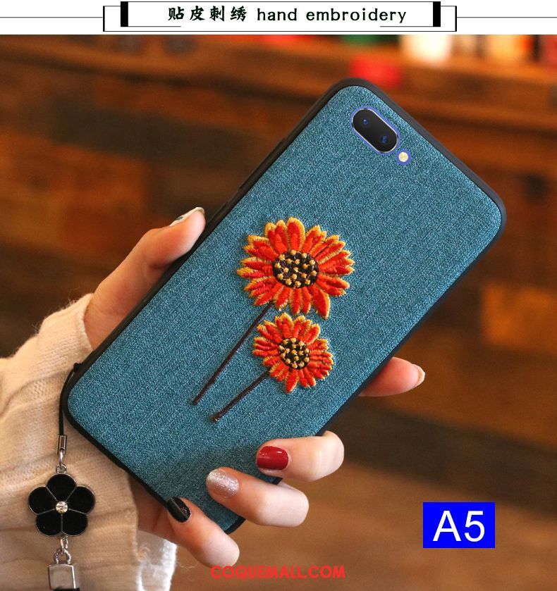 Étui Oppo A5 Broderie Fluide Doux Téléphone Portable, Coque Oppo A5 Silicone Tendance