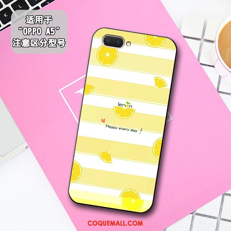 Étui Oppo A5 Dessin Animé Jaune Gaufrage, Coque Oppo A5 Délavé En Daim Frais