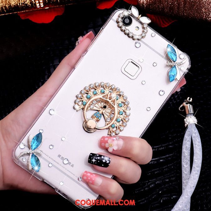 Étui Oppo A73 Bleu Téléphone Portable Strass, Coque Oppo A73 Incassable Ornements Suspendus