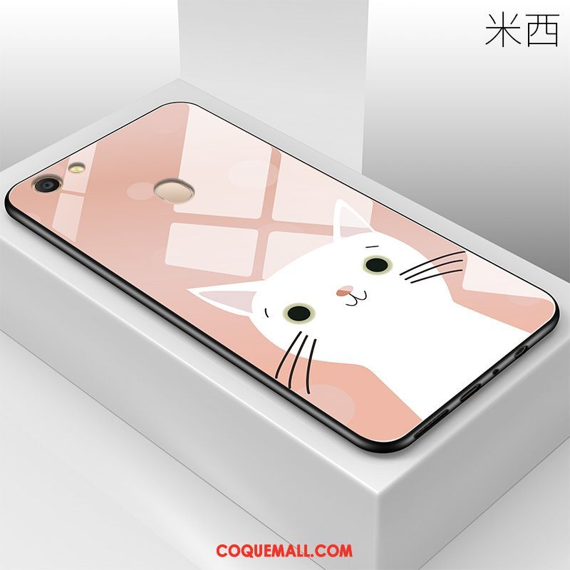 Étui Oppo A73 Verre Silicone Bleu, Coque Oppo A73 Chat Fluide Doux