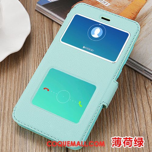 Étui Oppo A83 Clamshell Téléphone Portable Vert, Coque Oppo A83 Étui En Cuir Ouvrir La Fenêtre