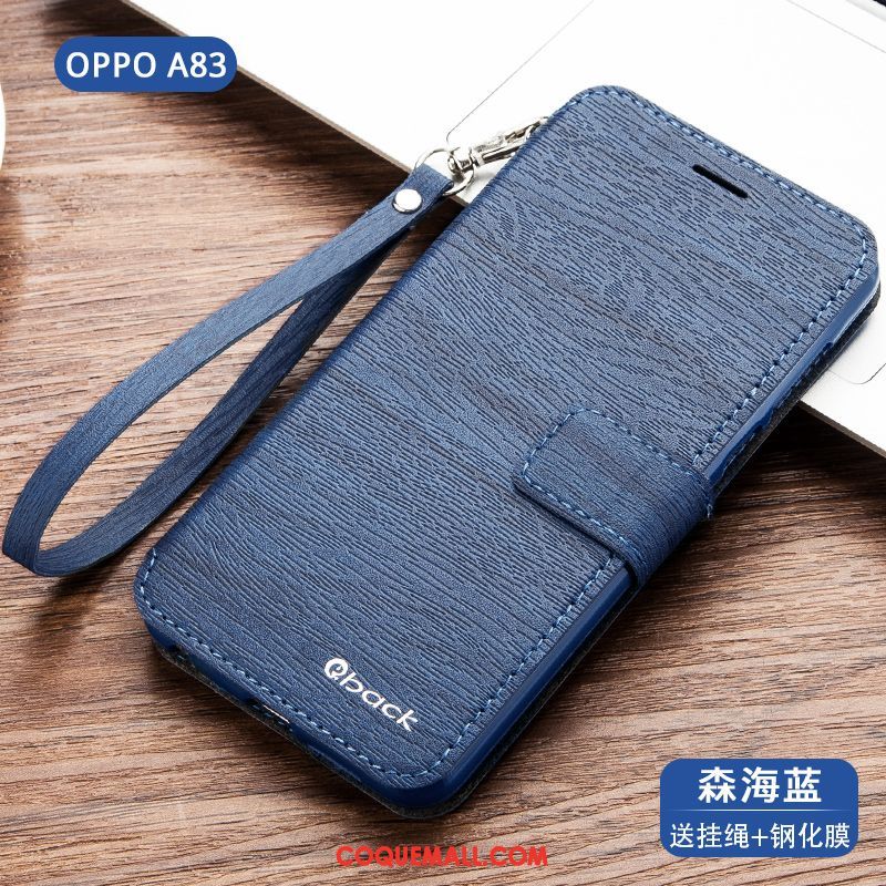 Étui Oppo A83 Incassable Protection Étui En Cuir, Coque Oppo A83 Bleu Marin Téléphone Portable