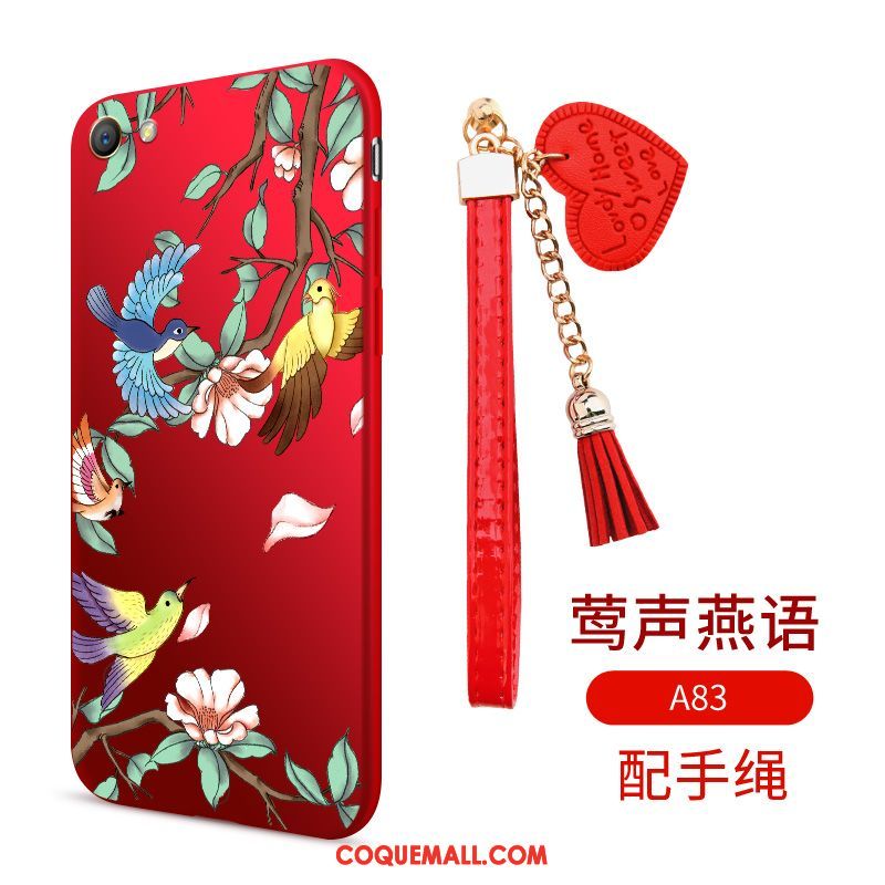 Étui Oppo A83 Incassable Rouge Fluide Doux, Coque Oppo A83 Téléphone Portable Ornements Suspendus