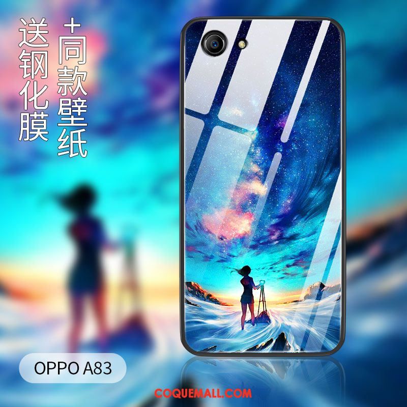 Étui Oppo A83 Silicone Tout Compris Incassable, Coque Oppo A83 Verre Trempé Vert