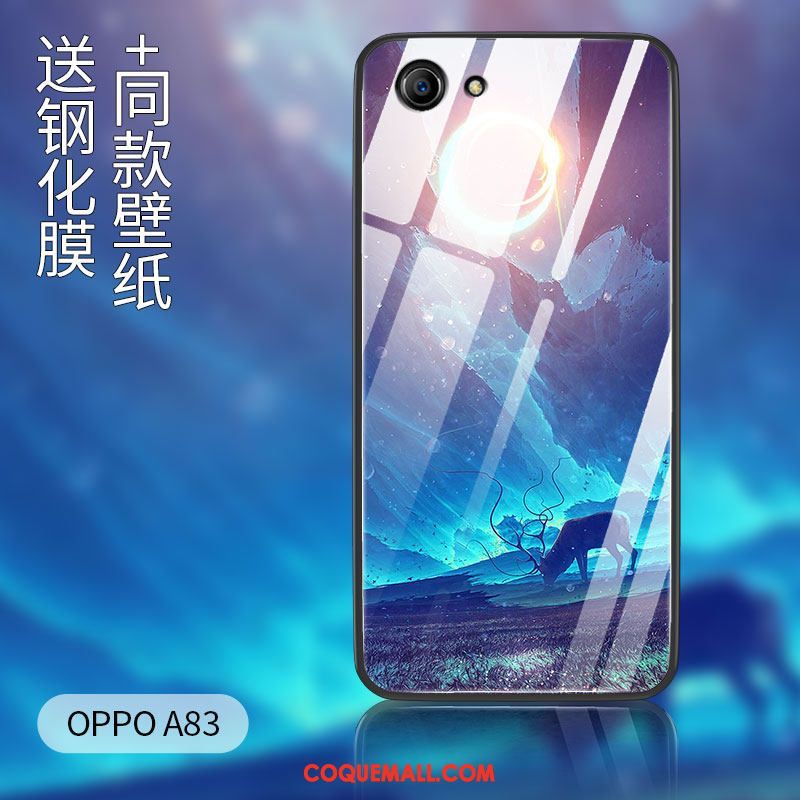 Étui Oppo A83 Silicone Tout Compris Incassable, Coque Oppo A83 Verre Trempé Vert