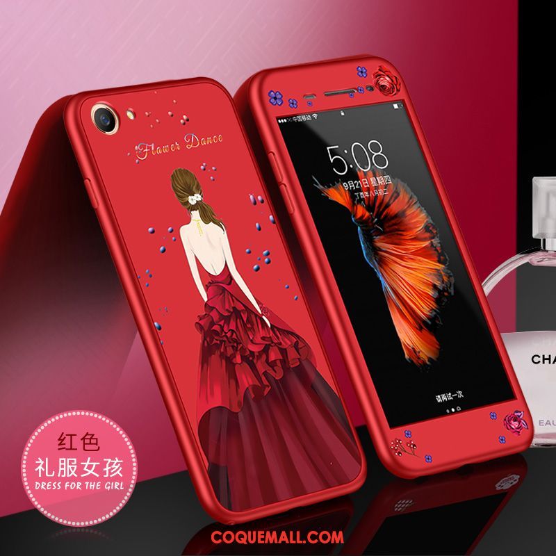 Étui Oppo A83 Téléphone Portable Délavé En Daim Rouge, Coque Oppo A83 Fluide Doux Gaufrage