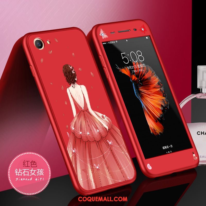 Étui Oppo A83 Téléphone Portable Délavé En Daim Rouge, Coque Oppo A83 Fluide Doux Gaufrage