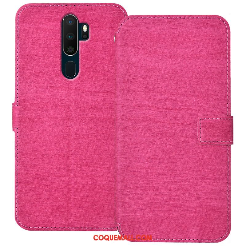 Étui Oppo A9 2020 Bleu Élégant En Cuir, Coque Oppo A9 2020 Incassable Grain De Bois