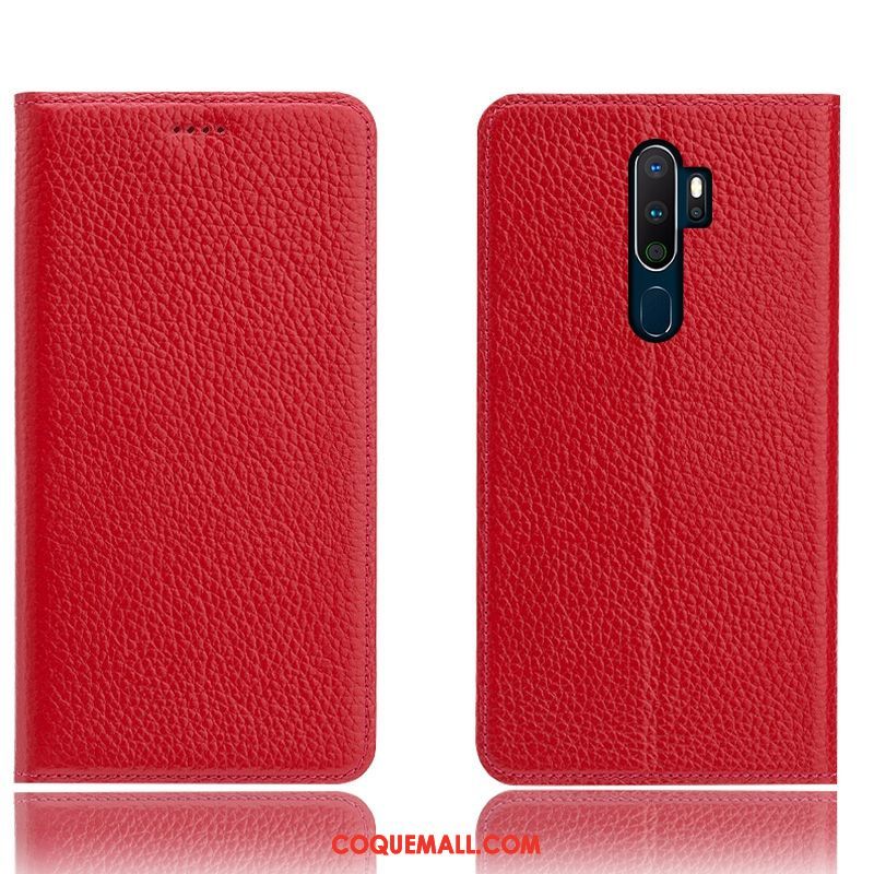 Étui Oppo A9 2020 En Cuir Bleu Téléphone Portable, Coque Oppo A9 2020 Cuir Véritable Modèle Fleurie