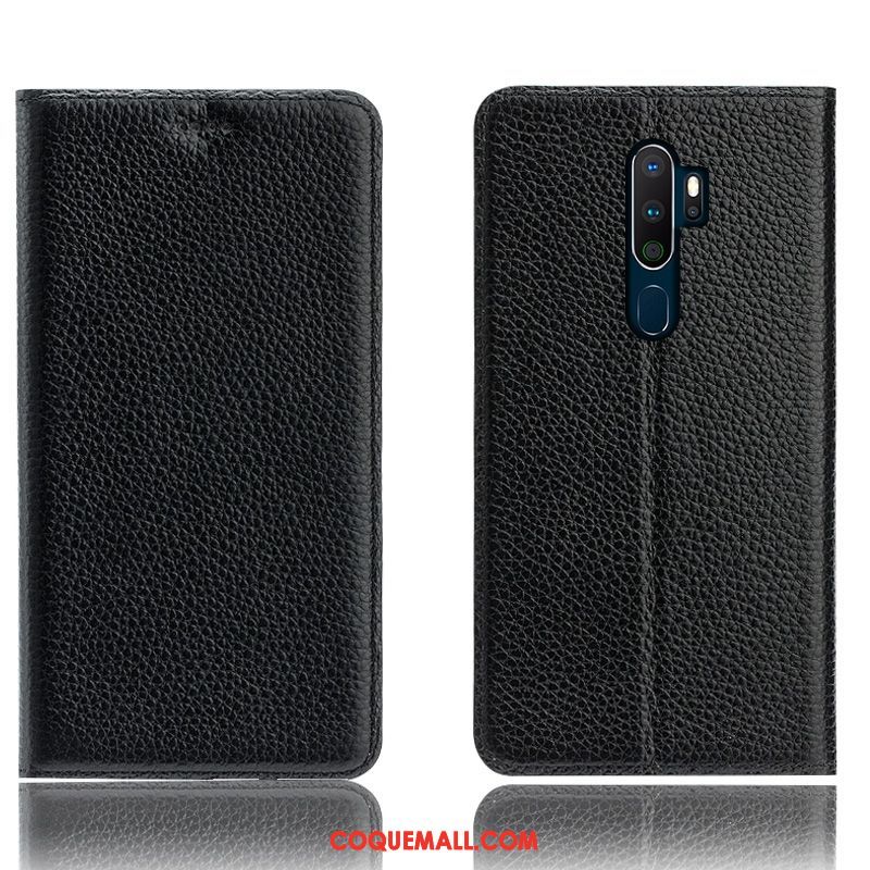 Étui Oppo A9 2020 En Cuir Bleu Téléphone Portable, Coque Oppo A9 2020 Cuir Véritable Modèle Fleurie