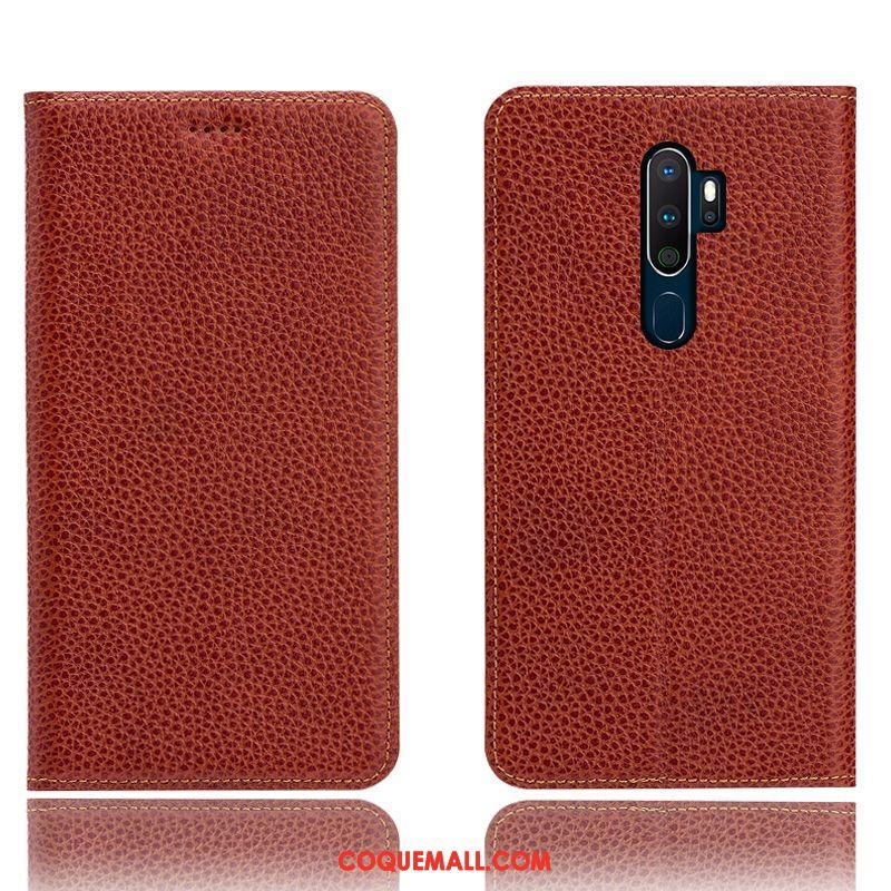 Étui Oppo A9 2020 En Cuir Bleu Téléphone Portable, Coque Oppo A9 2020 Cuir Véritable Modèle Fleurie